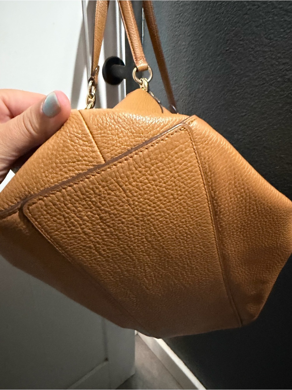 Coach Tan Pebbled Leather Shoulder Bag with Floral Charm - Picture 4 of 16